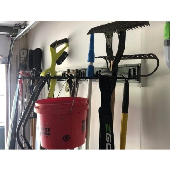Garage Tool Organizer Wall Mount - Sturdy Storage Rack with Adjustable Hooks - Picture 2 of 4